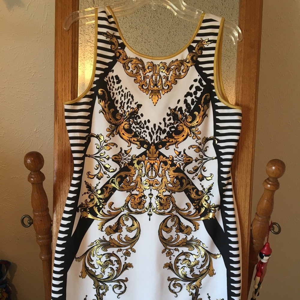 Gold, white & black design dress